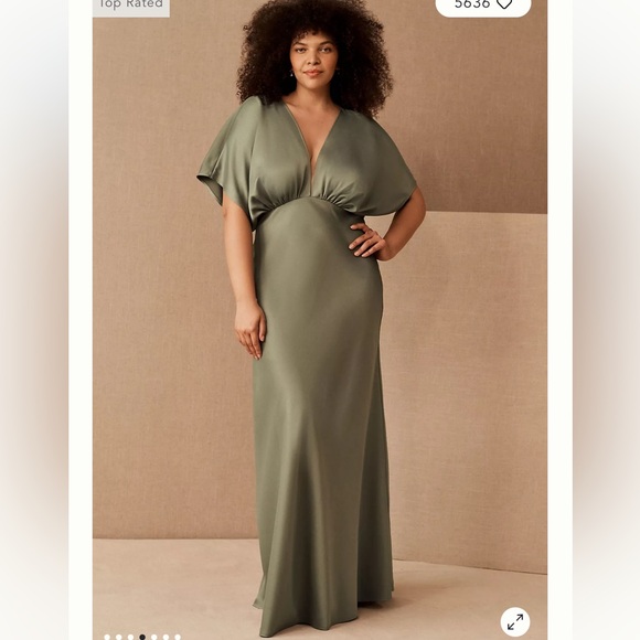 BHLDN Leila Deep-V Flutter-Sleeve Satin A-Line Gown - Picture 2 of 13